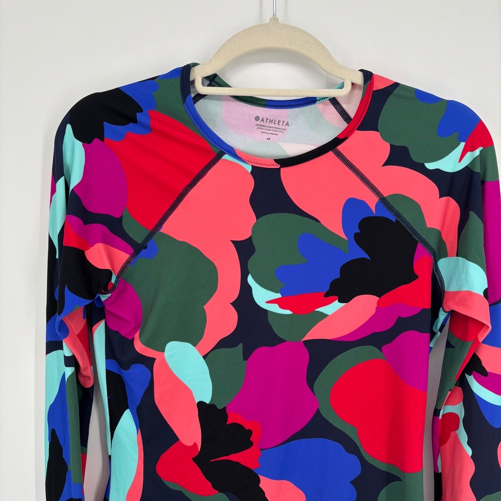 Athleta Point Break Rashguard Multicolor Abstract Floral Print Size Medium - Picture 5 of 7